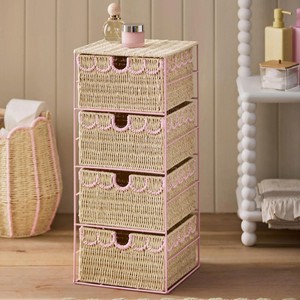 Panier de rangement multi-tiroirs en jonc de mer avec bordure rose pour le rangement dans le salon et l'organisation des cosmétiques - Product Image 2