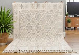 Alfombra de Yute y Lana Hecha a Mano con Patrón Abstracto, Ecológica, de Pelo Corto, Color Beige Natural, con Borlas - Product Image 4