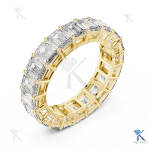 Anillo Clásico de Diamante Cultivado en Laboratorio con Corte Esmeralda, Oro Sólido, Banda de Eternidad Completa Vintage, Joyería Fina Hecha a Medida, Regalo para Mujer - Product Image 4