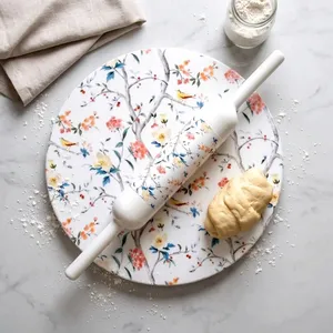 Juego de Chakla Belan de Mármol Floral |   Tabla de amasar de mármol impresa con rodillo a juego |   Preparación de la masa para Roti, Chapati, Paratha y Puri - Product Image 5