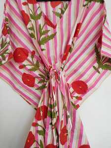 Vestido Kaftán de Algodón con Estampado Floral, Hecho a Mano, Ligero, Estilo Boho, para la Playa, Cómodo para el Verano, para Mujer - Product Image 5