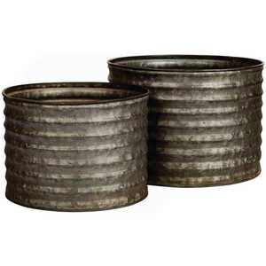 Pots de fleurs en métal galvanisé ondulé sur mesure, grands pots de jardin industriels vintage à nervures, ensemble de bacs à plantes - Product Image 1