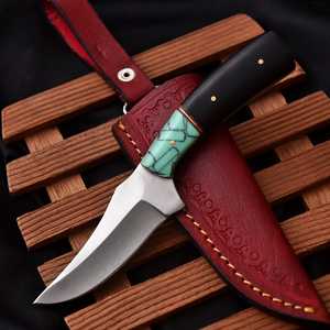 UA Supplies Custom Drop Point Hunting Knife Stainless Steel Blade Wood Handle Red <b>Leather</b> Sheath Outdoor Survival Camping <b>Tool</b> - Product Image 1