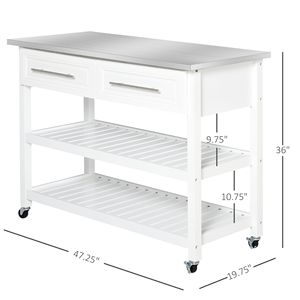 Carrello da Cucina Bianco su Ruote con Piano in Acciaio Inossidabile e Porta in Vetro, Carrello Mobile Realizzato in Truciolato di Legno - Product Image 3