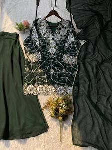 ชุดสูทปาร์ตี้ผู้หญิงปักลาย Georgette Sequence แบบ Plazzo - แห้งเร็วและไม่ยับง่าย - Product Image 5