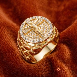 Anillo Cruzado de Moissanita Dorada para Hombre, Joyería de Moda Hip Hop, Anillo Elegante para Hombre - Product Image 3