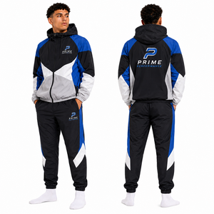 Conjunto de Chaqueta y Pantalones Cortavientos Personalizados OEM, Chaqueta con Capucha en Bloques de Color, Logotipo Bordado, Uniforme Deportivo, Traje Deportivo para Entrenamiento en Equipo, Talla XL para Hombre - Product Image 3