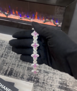 <b>Silver</b> Gold Plated <b>Cross</b> <b>Bracelet</b> Pink Accents Women's Hip Hop Religious Jewelry Lab Grown Brilliant Cut Diamond Filled IGI - Product Image 5