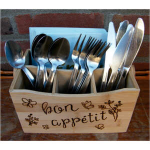 Organizador de Cocina de Madera Rústica |   Porta Cubiertos Decorativo para Encimera, con 3 Ranuras para Cubiertos y Servilletas, para el Hogar y Comidas al Aire Libre - Product Image 1