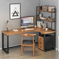 Bureau d'ordinateur en métal en forme de L avec plateau en bois et design d'angle, durable et extensible, montage facile pour poste de travail PC et gaming