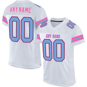 Maillot de football américain personnalisé pour femme, blanc, col en V, manches courtes, en mesh, nom et numéro personnalisés, impression sublimée, respirant - Product Image 1