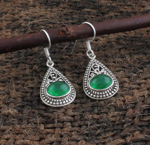 Pendientes de Jade Verde Natural, Plata de Ley 925, Pendientes Colgantes con Piedra Verde Esmeralda Genuina, Fabricante Mayorista de Joyería - Product Image 5