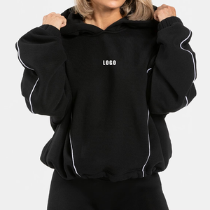 Sudadera con Capucha Extra Grande Personalizada para Mujer, Hombros Caídos, Bordado con Líneas en Contraste, Sudaderas con Capucha y Pantalones Deportivos - Product Image 1