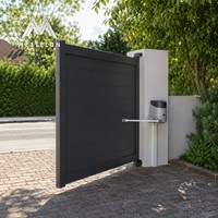 Puerta de Entrada Automática Moderna de Aluminio Personalizada, Puerta Batiente Eléctrica con Motor para Viviendas y Villas
