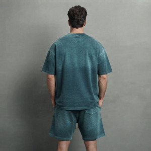 เสื้อยืดคอกลมแขนสั้นผ้าฝ้ายโอเวอร์ไซส์ 400 กรัม ย้อมสีแบบวินเทจ ซักนุ่ม พร้อมกางเกงขาสั้นสำหรับผู้ชาย ชุดเซ็ตฤดูร้อนแบบใหม่ - Product Image 6