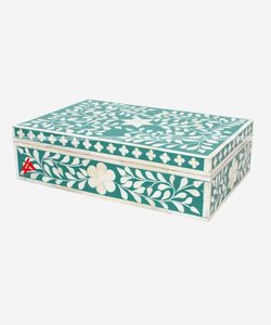 Handcrafted Emerald Green Bone Inlay <b>Floral</b> <b>Box</b> Artisan <b>Floral</b> Vine Bone Inlay Jewelry <b>Box</b> Premium Green and White Moroccan - Product Image 2