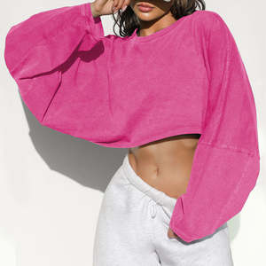 Pull court en coton vintage lavé pour femme, best-seller, style automne, sweat à capuche court - Product Image 3