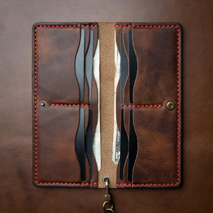 Handmade Genuine Leather Long <b>Wallet</b> With Chain Strap Vintage Men's Snap Closure Daily Use Brown Color - Product Image 3