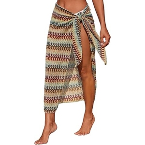 Pareo de playa de ganchillo para mujer, tipo sarong, con lazo lateral, falda larga para cubrir el traje de baño - Product Image 3