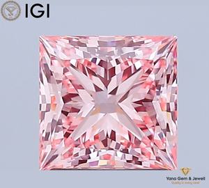 Diamant de laboratoire cultivé CVD de 2,00 carats, taille princesse, certifié IGI, clarté VVS2, couleur rose vif fantaisie, pour pendentif personnalisé, cadeau - Product Image 1