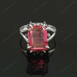 Bague de mariage bohème en argent sterling 925 plaqué rhodium, avec pierre précieuse tourmaline rose faite à la main, cadeau de fête pour femmes - Product Image 3