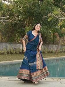 Ensemble élégant de lehenga choli en coton Chanderi avec dupatta tissé à la main et bordure traditionnelle – Tenue festive et ethnique - Product Image 2