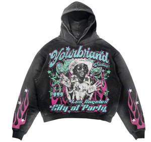 Sudadera con Capucha Gráfica Y2K de Alta Calidad para Hombre, Personalizada, Oversize, con Estampado DTG, Efecto Desgastado y Rasgado, 100% Algodón Ecológico, Estilo Urbano - Product Image 6