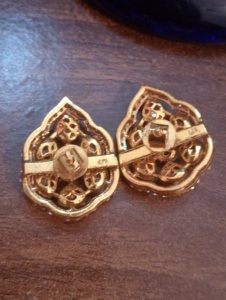 <b>studs</b> <b>earrings</b> in leaf design with green doublet and polki stone in <b>silver</b> 925 material for bridal gold layered in handmade <b>stud</b> - Product Image 3
