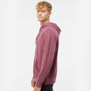 Sweat à capuche oversize pour homme, couleur bordeaux, en molleton de coton, effet vintage, style streetwear personnalisé avec poche kangourou - Product Image 2