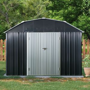 10 ft X 12 ft Black Outdoor Metal <b>Storage</b> <b>Shed</b> with Arch Roof and Lockable Doors for Backyard <b>Garden</b> Patio or Lawn <b>Storage</b> - Product Image 2