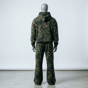Mens Dark Green <b>Camouflage</b> Hoodie <b>Tracksuit</b> Set Wide Leg Pants Streetwear Sportswear Custom Matching Outfit - Product Image 2