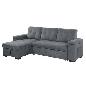 Toby 95 Reversible <b>Sleeper</b> Sectional <b>Sofa</b> Gray Woven Fabric Storage Chaise Cup Holder Charging Ports Pockets Product <b>Sofa</b> Beds - Product Image 2