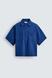 Polo homme sur mesure en coton doux bleu foncé avec col demi-zip et poche, vente en gros - Product Image 3