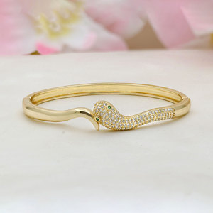 Wholesale 925 Sterling Silver Gold Plated Cubic Zircon Cuff <b>Bangle</b> <b>Bracelet</b> For Women Luxury Snake Shape Party Gift - Product Image 1
