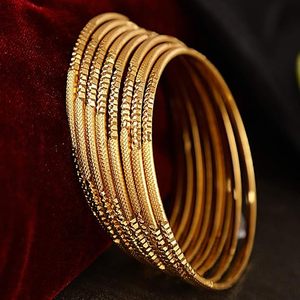 24K Gold Plated Alloy Bangles Set Women's Classic Wedding Jewelry <b>Crystal</b> Flower Design Stackable <b>Bracelets</b> - Product Image 1