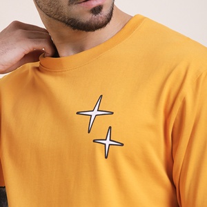 Camiseta de Algodón para Hombre, 180 GSM, Estampado Gráfico de Estrellas, Cuello Redondo, Amarillo, Estilo Urbano, Talla Grande, Fabricante de Ropa - Product Image 5