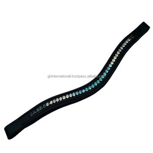 Banda ecuestre de cuero genuino para cejas de caballo, cadena de cristal negra de alta calidad - Product Image 1