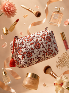 Eco Friendly Cotton Cosmetic Bag Set Artisan Crafted Bohemian Floral Prints <b>Makeup</b> Travel Case Lightweight Washable Dopp Kit - Product Image 5