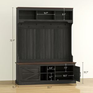 Appendiabiti 3-in-1 in-1 in legno nero con ganci e scarpiera 3-in-1 Hall Tree panca - Product Image 3