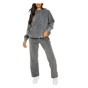 Chándal de algodón oversize con pedrería, transpirable, de alta calidad, estilo vintage, con lavado ácido intenso, para mujer - Product Image 1