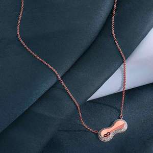 <b>Infinity</b> Halo Diamond <b>Necklace</b> with Sculpted Rose <b>Gold</b> Center and Sleek Curved Sparkle Frame - Product Image 3