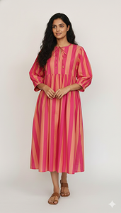 Robe Courte en Coton Imprimé Floral Fait Main Bleue Coupe Droite Col V Formelle Silhouette Évasée Couleur Bonbon Vêtements Femme Automne - Product Image 2