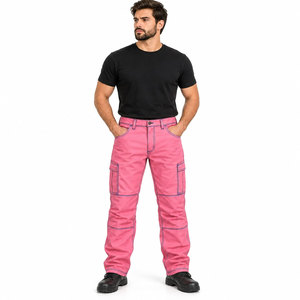Pantalones de Trabajo Color Rosa para Hombre con Costuras en Contraste y Rodilleras Protectoras, Pantalones de Soldadura FR - Product Image 2
