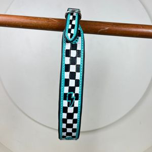 Recién llegado, patrón de tablero de ajedrez, correa de perro de cuero y Collar, juegos de cables de tráfico adecuados para perros pequeños y medianos - Product Image 6