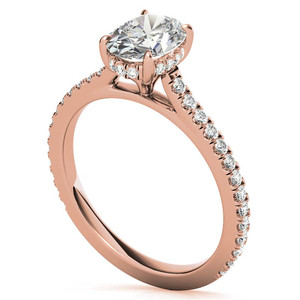 Bague de fiançailles ovale en or massif 14 carats avec diamant de laboratoire certifié IGI, halo caché, style mignon, pour femme, anniversaire de mariage - Product Image 3