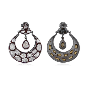 Natural Rose Cut Polki Diamond Oxidized 925 Silver <b>Earrings</b> Push <b>Back</b> Dangle <b>Earrings</b> Women's Fine Jewelry - Product Image 3