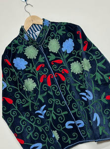 Reversible Velvet Embroidered <b>Jacket</b> With Floral <b>Pattern</b> Mandarin Collar Full Sleeve Autumn Wear Women's <b>Jackets</b> - Product Image 6