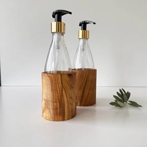 Distributeur de savon en verre élégant avec support en bois, idéal pour le lavage du visage et des mains, organisateur de comptoir de salle de bain, provenance Inde - Product Image 4