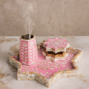 Ensemble de plateau organisateur de bureau en incrustation d'os vert fait à la main Royal Artisans avec brûleur d'encens et boîte de rangement pour la décoration intérieure de luxe - Product Image 3