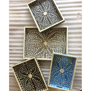 Handmade Mango Wood Serving Tray with Floral Art Decorative Rectangular Wooden Ottoman Tray for Coffee <b>Table</b> & Home Decor Plate - Product Image 4